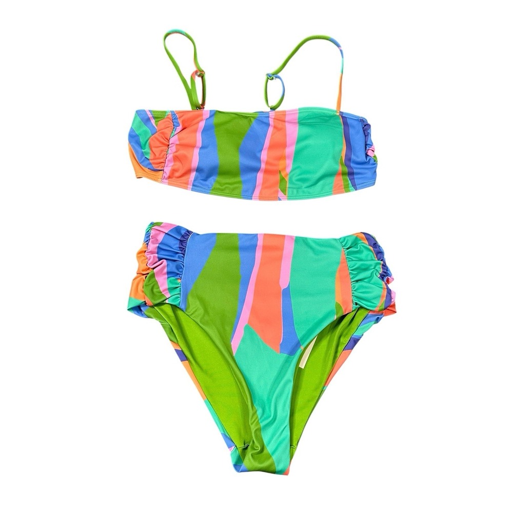 Hutch Bikini Trendy Colorful Swimsuit Set Size M Retro Swirl Ruffle NEW - Picture 1 of 11